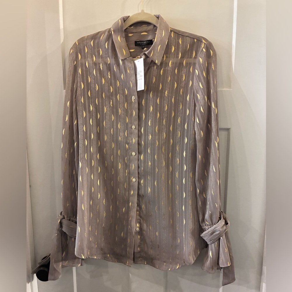 Banana Republic Gold Metallic Patterned Blouse